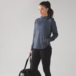 LULULEMON Pick Up The Pace Long Sleeve Hoodie Spray Jacquard Blue Sz 12 {3S15}